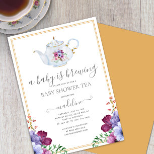 Een Baby is Brouwen Bloemen Baby shower Tea Party Kaart