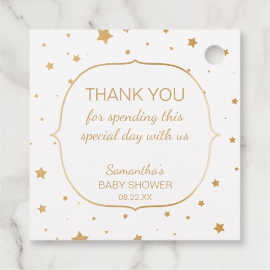 Een baby is brouwen dank u - witgouden sterren bedankjes labels (Achterkant)