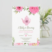 Een Baby is Brouwen Flower Roos Tea Baby shower Kaart (Staand voorkant)