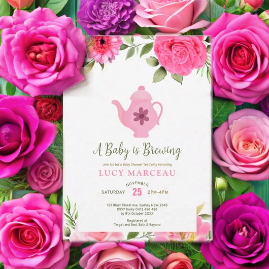 Een Baby is Brouwen Flower Roos Tea Baby shower Kaart