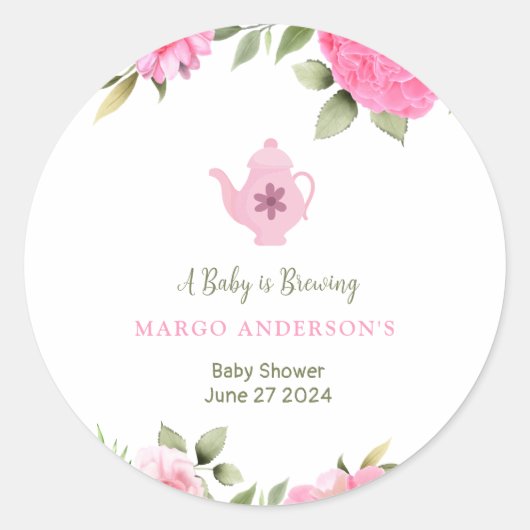 Een Baby is Brouwen Flower Roos Tea Baby shower Ronde Sticker (Voorkant)