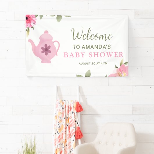 Een Baby is Brouwen Flower Roos Tea Baby shower Spandoek (Insitu)