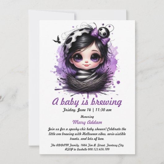 Een Baby is brouwen - Gothic Halloween Baby shower Kaart (Voorkant)