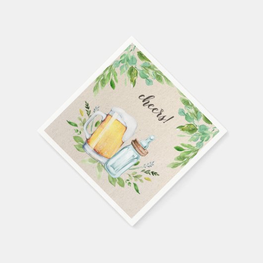 Een Baby is Brouwen Greenery Cheers Bier Baby show Servet (Hoek)