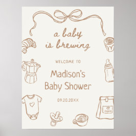 Een Baby is Brouwen Hand getrokken Baby shower Wel Poster