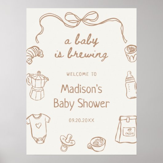 Een Baby is Brouwen Hand getrokken Baby shower Wel Poster (Voorkant)