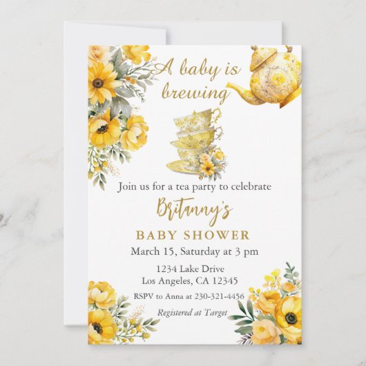 Een baby is brouwen Tea Party Baby shower Kaart (Voorkant)