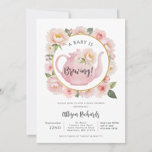 Een Baby is brouwen Tea Party Douche Uitnodigen Kaart (Voorkant)