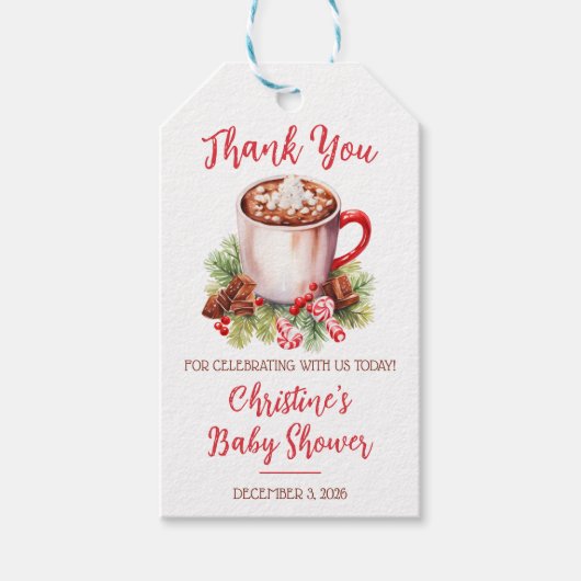 Een Baby is Brouwen, Vakantie Hot Cacao Baby showe Cadeaulabel (Voorkant)