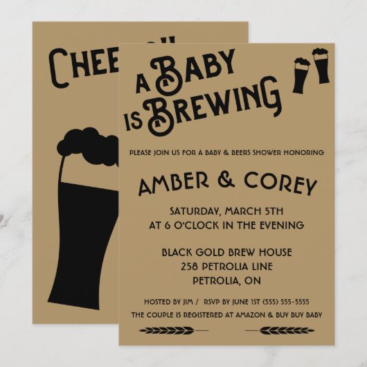 Een Baby is de "brouwerij"-uitnodiging Kaart (Voorkant / Achterkant)