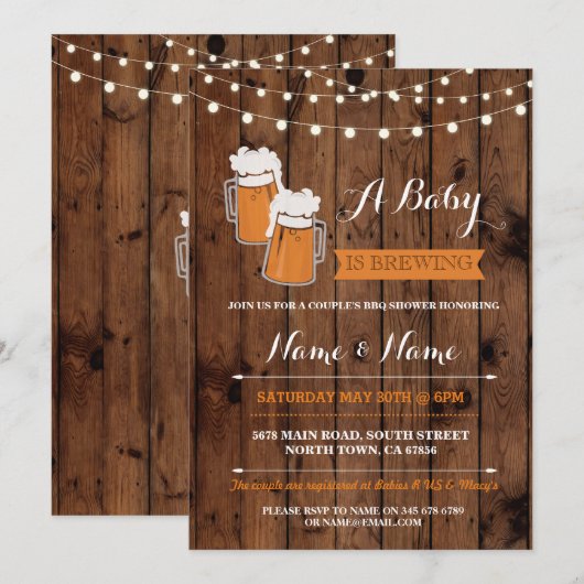 Een Baby is de Brouwerijberen BBQ-hout uitnodigen Kaart (Voorkant / Achterkant)