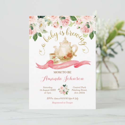 Een Baby is de Roze rozen van het Baby shower van  Kaart (Staand voorkant)