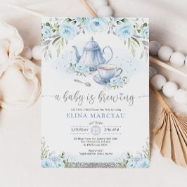 Een Baby is de Silver Blue Floral Tea Party Kaart