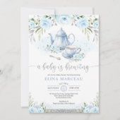 Een Baby is de Silver Blue Floral Tea Party Kaart (Voorkant)