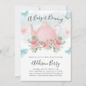 Een Baby is de Tea Party en de Butterfly Shower Kaart (Voorkant)