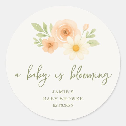 Een Baby is een bloeiend Baby shower Ronde Sticker (Voorkant)