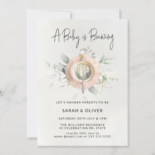 Een baby is een middagthee-baby shower. kaart (Voorkant)