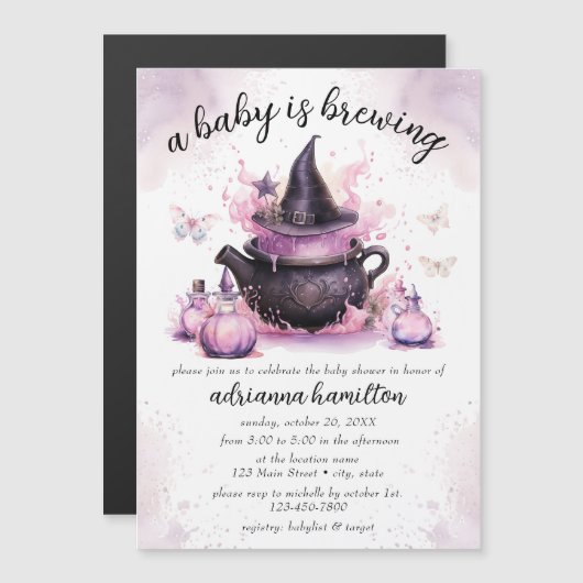 Een Baby is een roze halloween Baby shower Magnetische Uitnodiging (Voorkant / Achterkant)