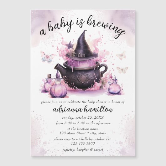 Een Baby is een roze halloween Baby shower Magnetische Uitnodiging (Voorkant)