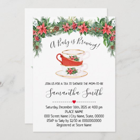 Een Baby is het Baby shower kerstthee brouwen Feestdagenkaart (Voorkant / Achterkant)