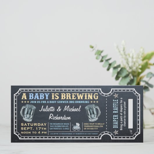 Een Baby is het Baby shower Ticket Invitatie van h Kaart (Staand voorkant)