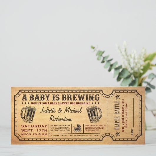 Een Baby is het Baby shower Ticket Invitatie van h Kaart (Staand voorkant)