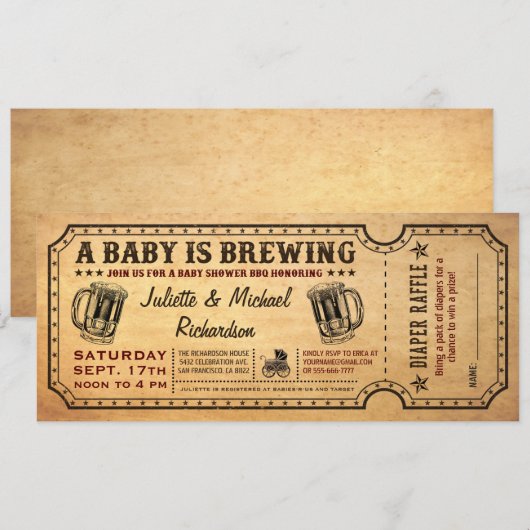 Een Baby is het Baby shower Ticket Invitatie van h Kaart (Voorkant / Achterkant)