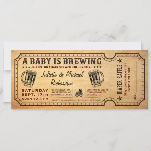 Een Baby is het Baby shower Ticket Invitatie van h Kaart (Voorkant)