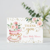 Een Baby is het Baby shower van de Tea Party Bedankkaart (Staand voorkant)
