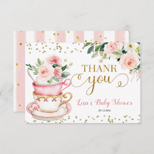 Een Baby is het Baby shower van de Tea Party Bedankkaart (Voorkant / Achterkant)