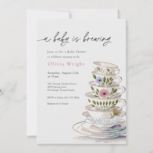 Een Baby is het Baby shower van de Tea Party Kaart (Voorkant)
