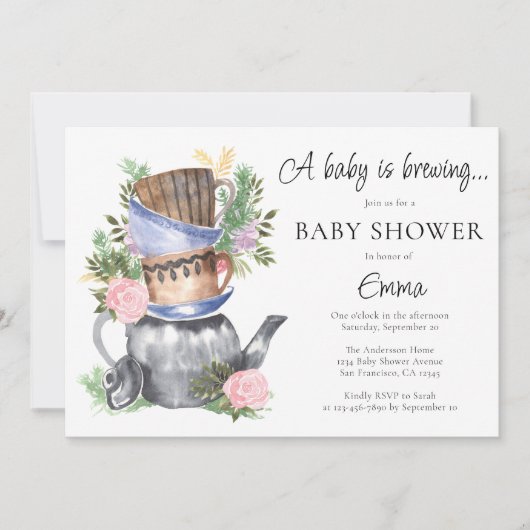 Een Baby is het Baby shower van de Tea Party Kaart (Voorkant)