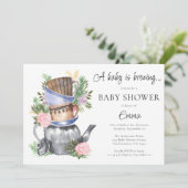 Een Baby is het Baby shower van de Tea Party Kaart (Staand voorkant)
