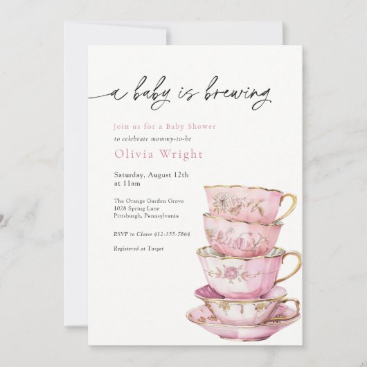 Een Baby is het Baby shower van de Tea Party Kaart (Voorkant)