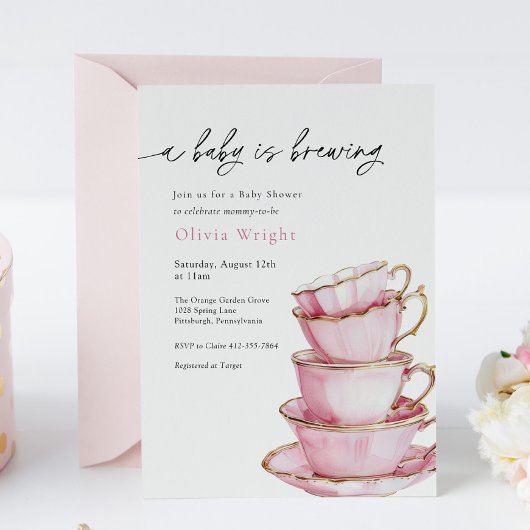 Een Baby is het Baby shower van de Tea Party Kaart