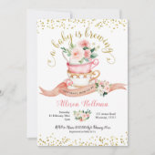 Een Baby is het Baby shower van de Tea Party Kaart (Voorkant)