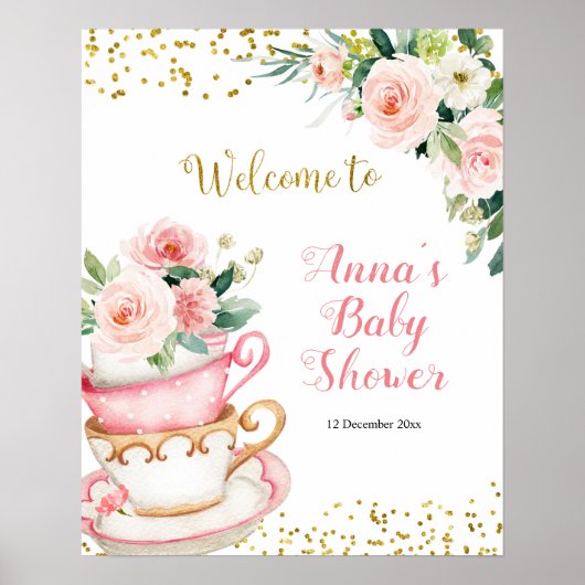 Een Baby is het Baby shower van de Tea Party Poster (Voorkant)