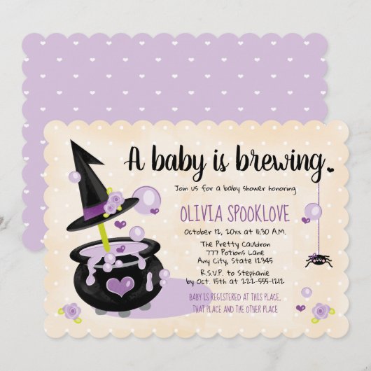 Een Baby is het Baby shower van een heks-halloween Kaart (Voorkant / Achterkant)