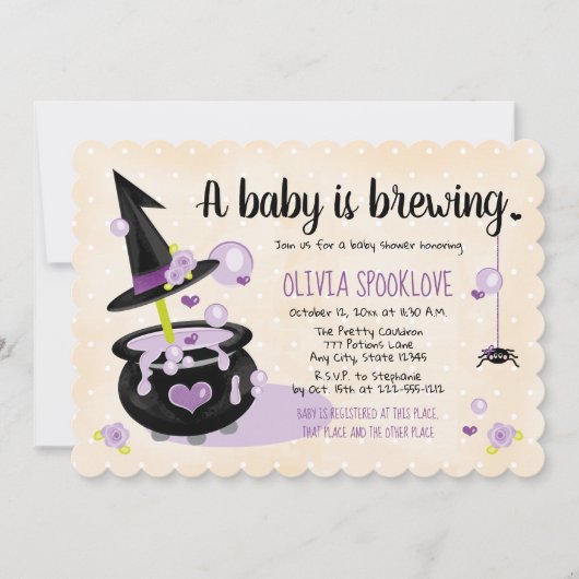 Een Baby is het Baby shower van een heks-halloween Kaart (Voorkant)
