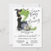 Een Baby is het Baby shower van een pregant heks Kaart (Voorkant)