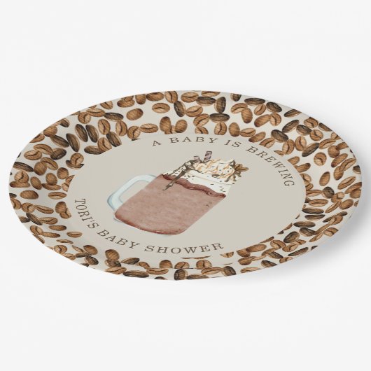 Een Baby is het Baby shower van gehakte koffie Papieren Bordje (Gekanteld)