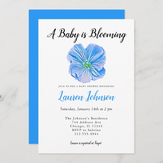 Een Baby is het Blooming Uitnodiging van het Baby (Voorkant / Achterkant)