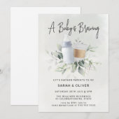 Een Baby is het Breedkoffie Greenery Blue Baby sho Kaart (Voorkant / Achterkant)