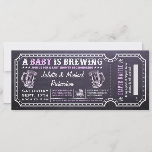 Een Baby is het brouwen van Baby shower Ticket Uit Kaart (Voorkant)