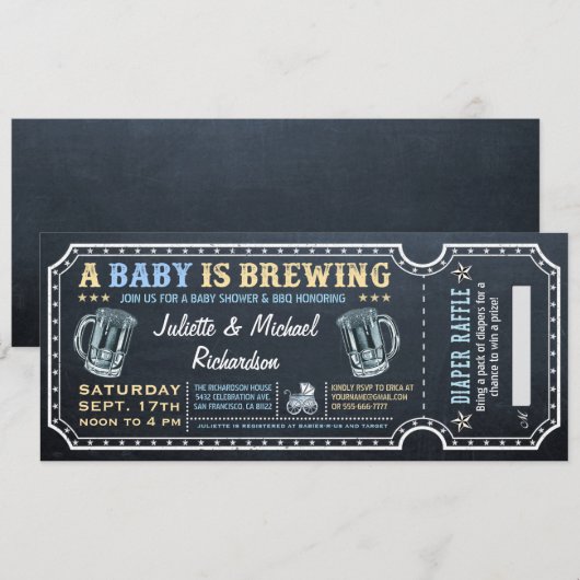 Een Baby is het brouwen van Baby shower Ticket Uit Kaart (Voorkant / Achterkant)