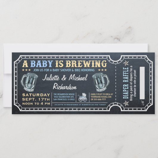 Een Baby is het brouwen van Baby shower Ticket Uit Kaart (Voorkant)