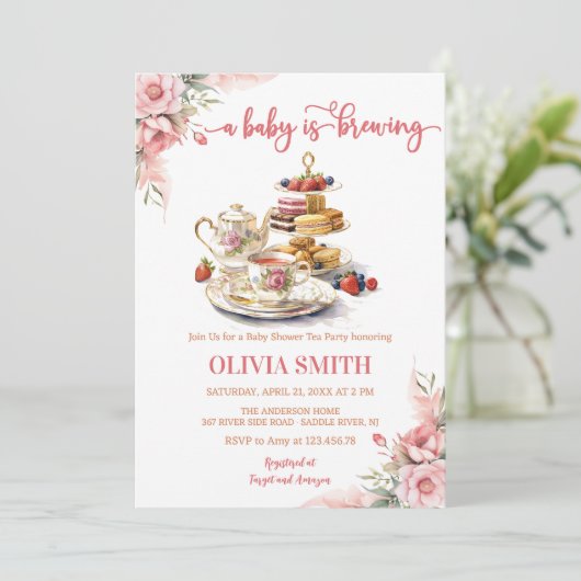 Een Baby is het brouwen van bloementhee Party Baby Kaart (Staand voorkant)