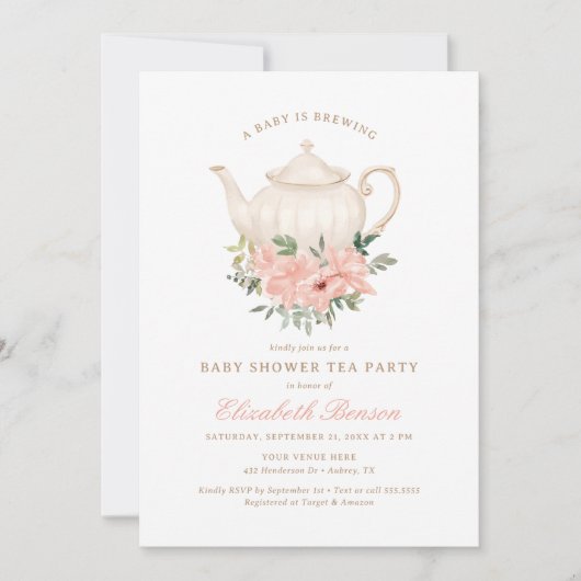 Een Baby is het brouwen van Floral Tea Party Baby  Kaart (Voorkant)