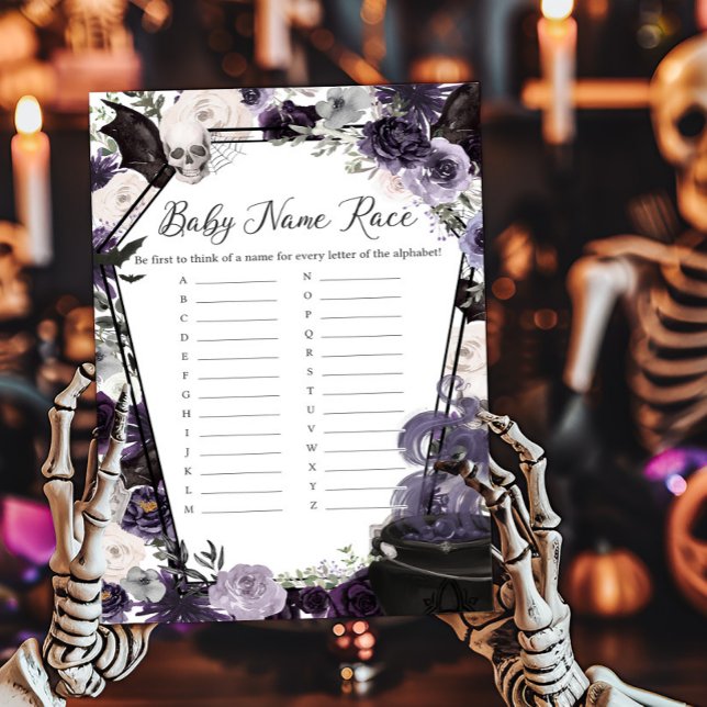 Een Baby is het brouwen van Gothic Baby Naam Race  (Floral Gothic Coffin A Baby is Brewing Baby Shower Baby Name Race Game)