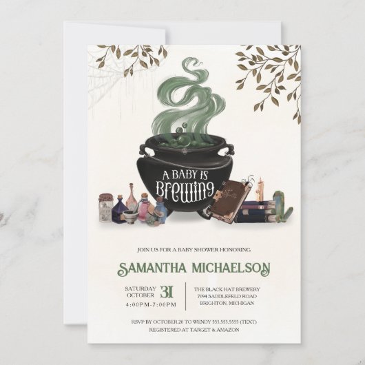 Een Baby is het brouwen van Halloween Cauldron Sho Kaart (Voorkant)